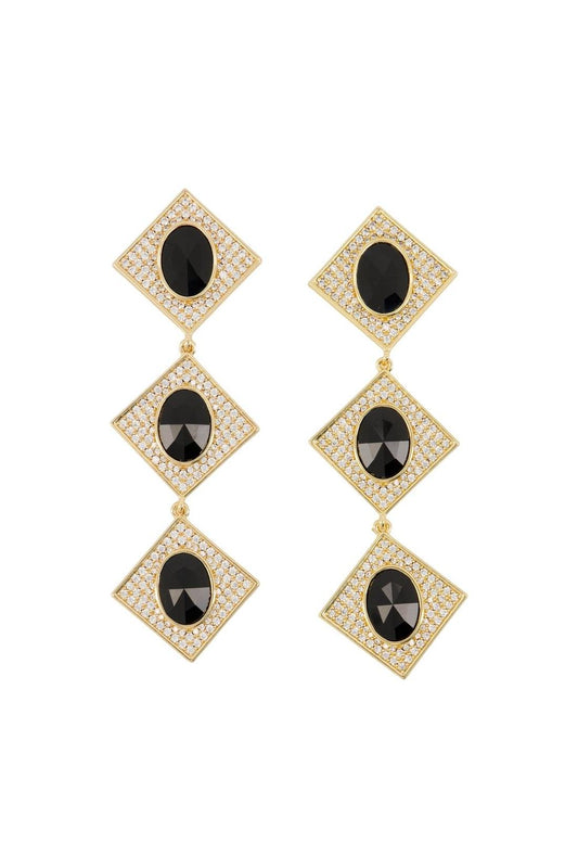 Crystal Tiered Ohrringe - SELF PORTRAIT - Metall - Gold/Schwarz