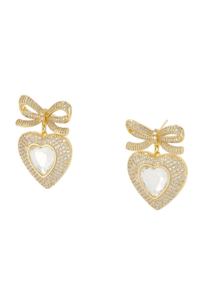 Bow Crystal Heart Ohrringe - SELF PORTRAIT - Metall - Gold Goldfarben